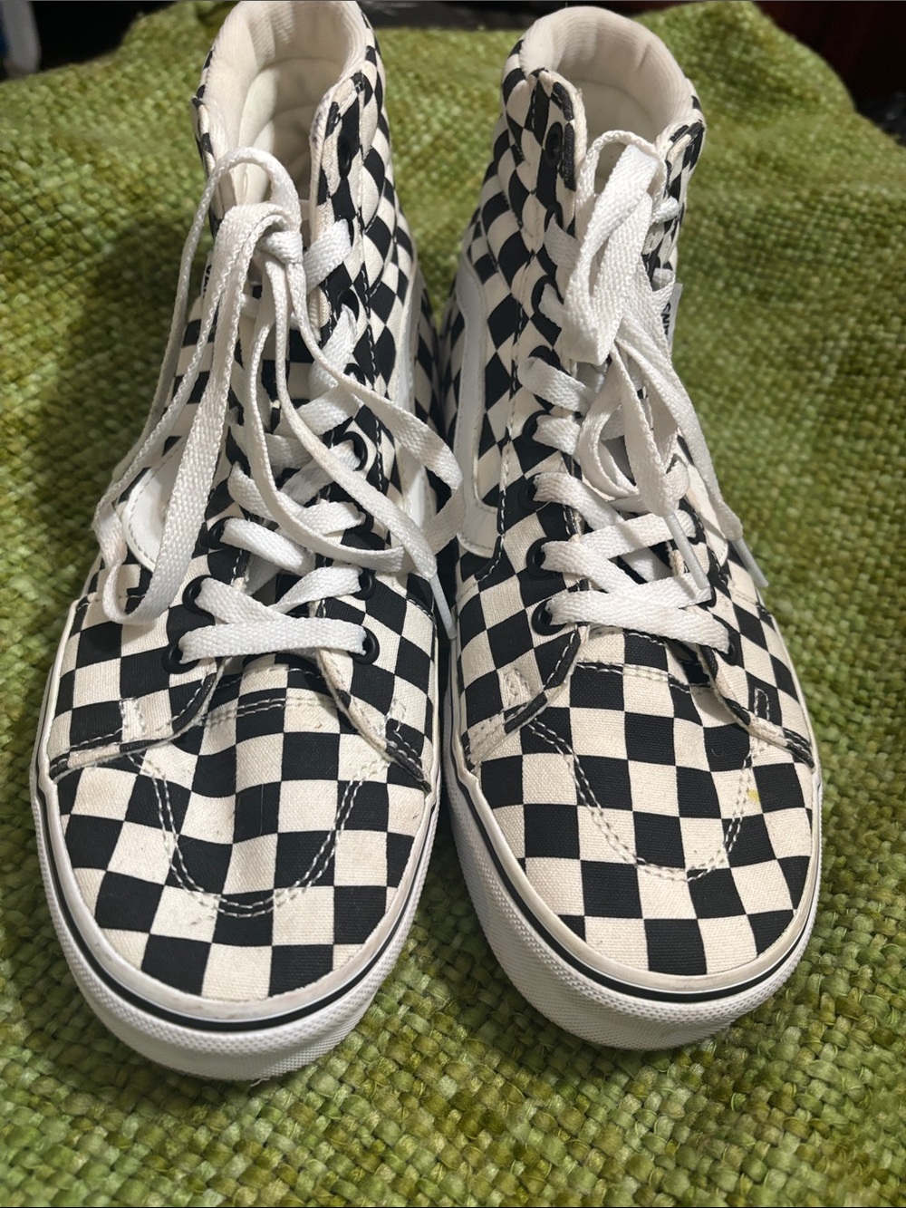 Vans Black and White Checkerboard High-Top Sneakers